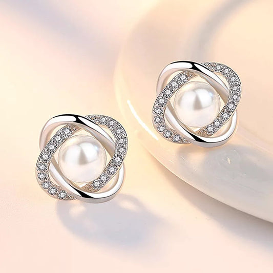Women’s Silver Pearl Crystal Earrings