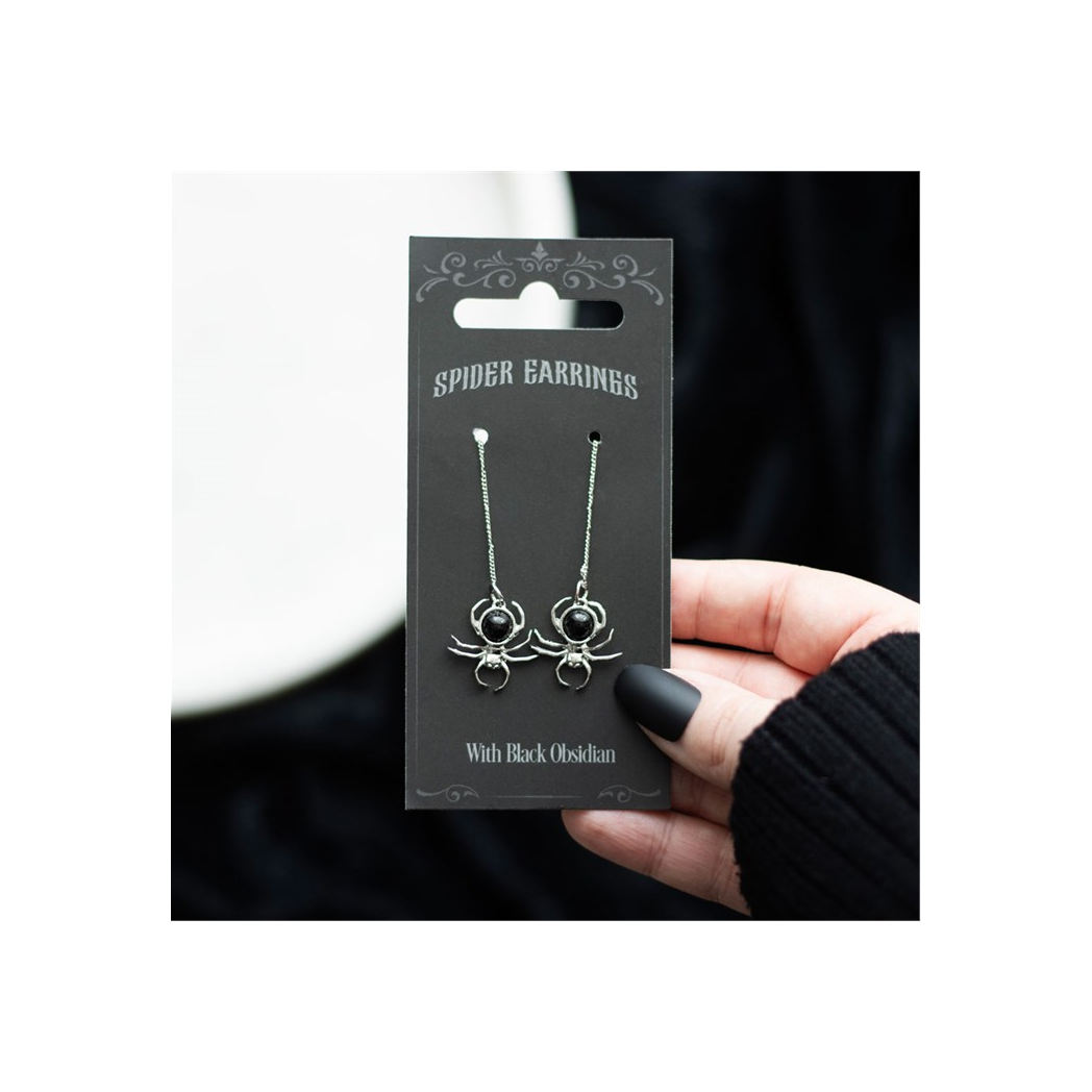 Black Obsidian Spider Threader Earrings