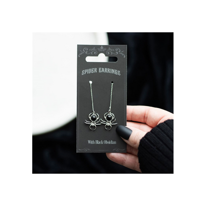 Black Obsidian Spider Threader Earrings
