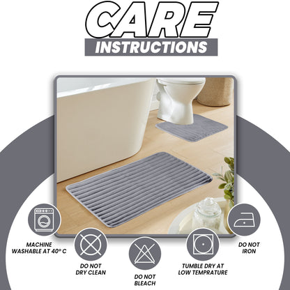 2 Piece Ribbed Bath Mat Set in Charcoal