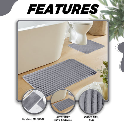 2 Piece Ribbed Bath Mat Set in Charcoal