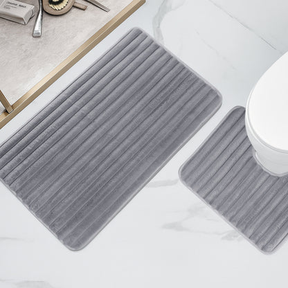 2 Piece Ribbed Bath Mat Set in Charcoal