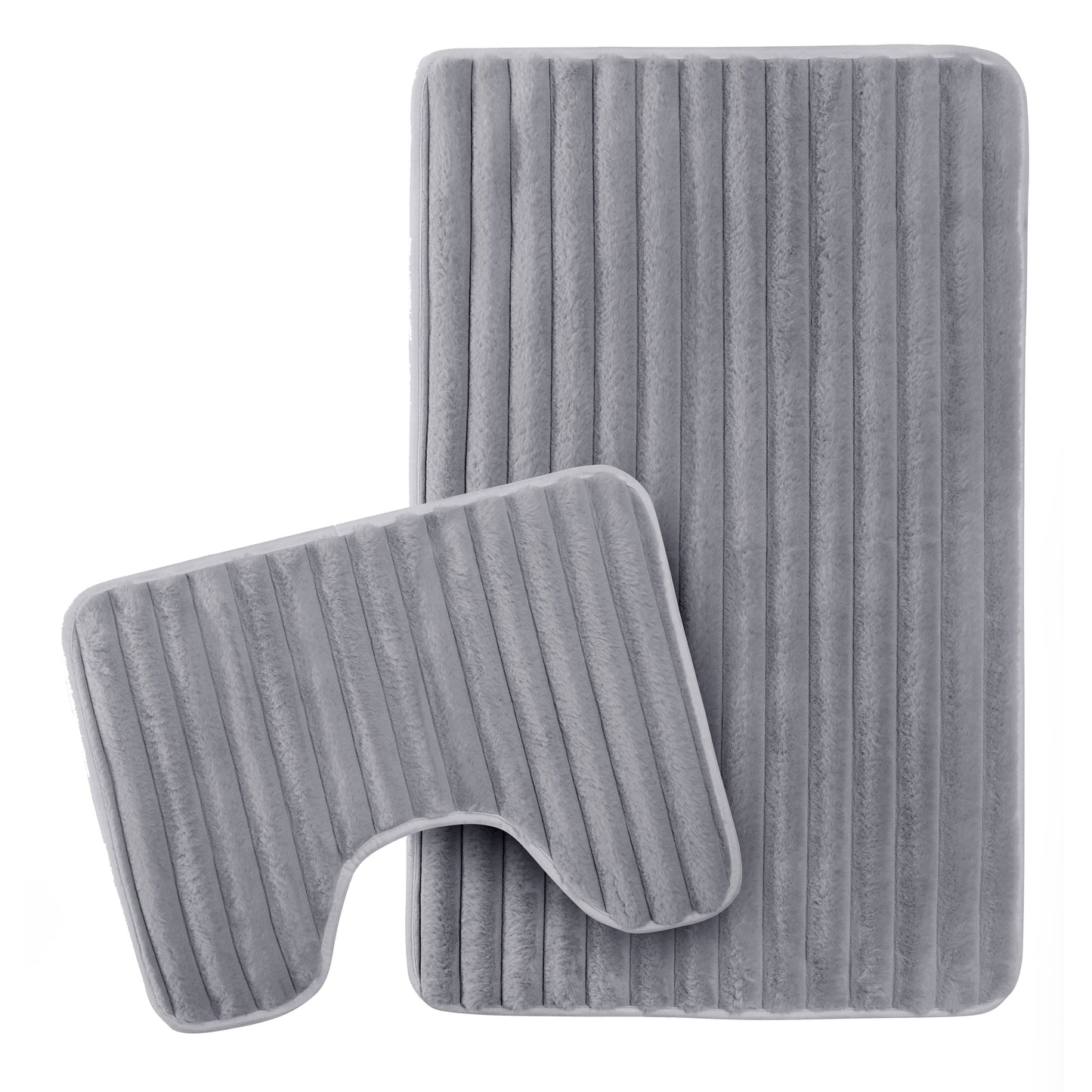 2 Piece Ribbed Bath Mat Set in Charcoal