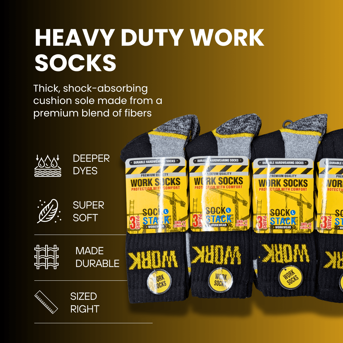 24 Pairs Mens Heavy Duty Work Socks Sizes UK 6-11 EUR 39-45