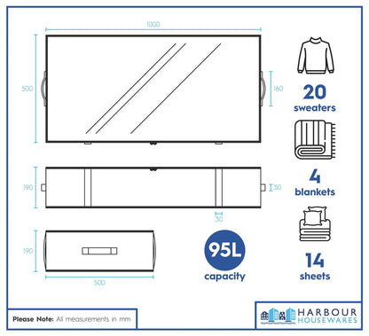95 Litre Under Bed Storage Bags with Lid - Grey - Pack of 5