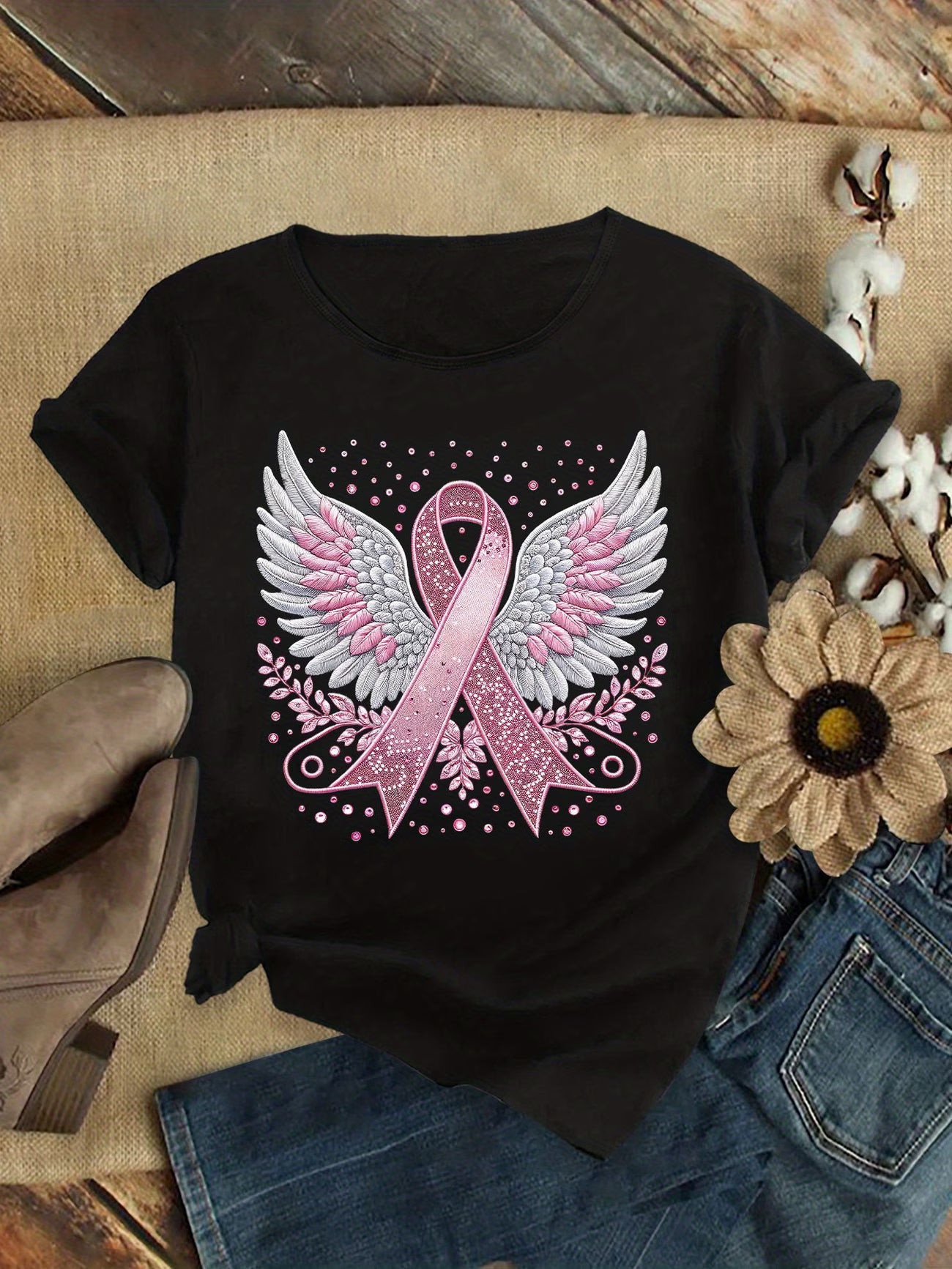 Plus Size Beautiful Ribbon Wing Pattern Tshirt