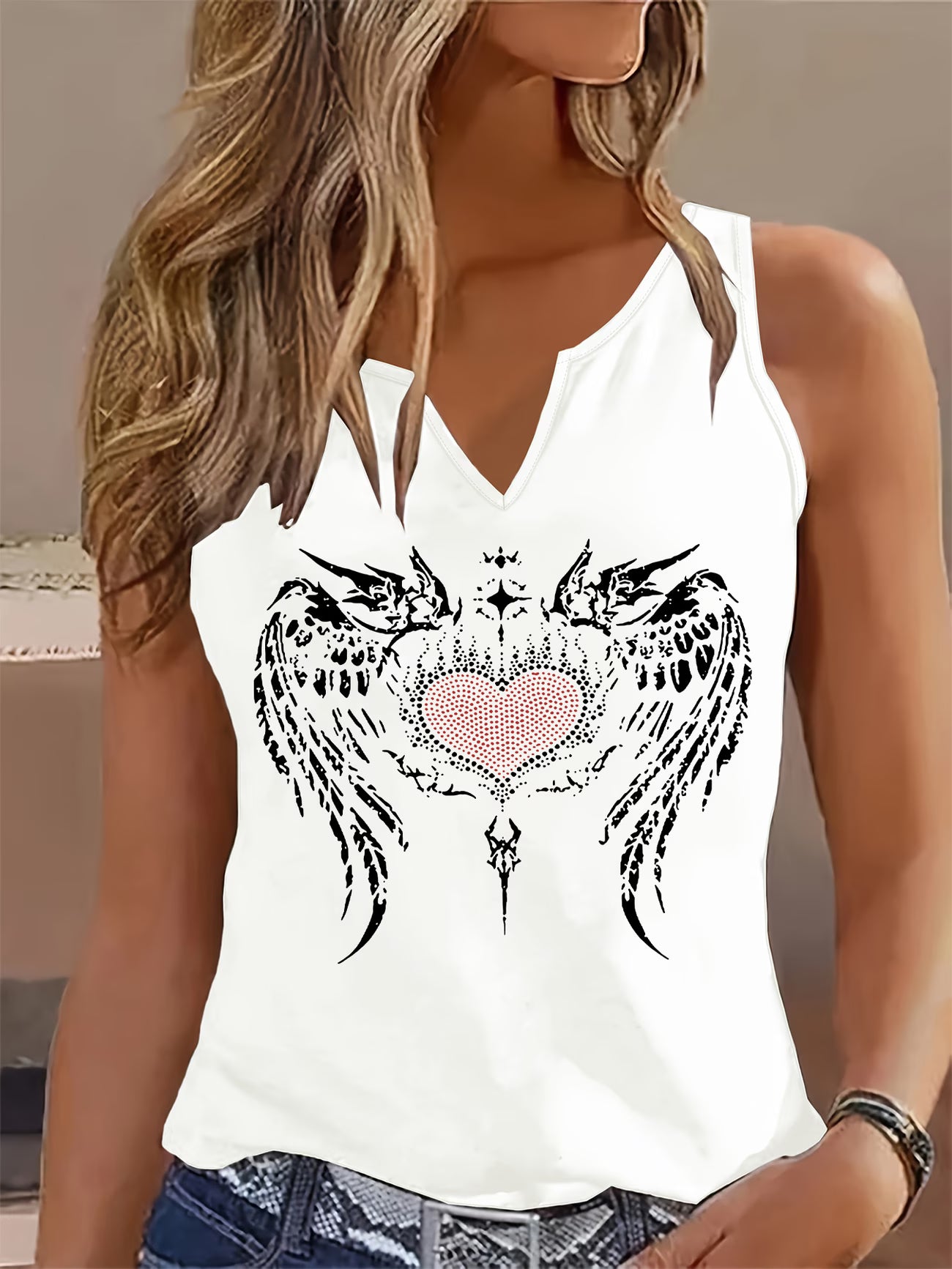 Womens Heart and Angel Wings Tank Top