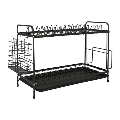 Metal 2-Tier Dish Drainer Rack with Drip Tray - Black