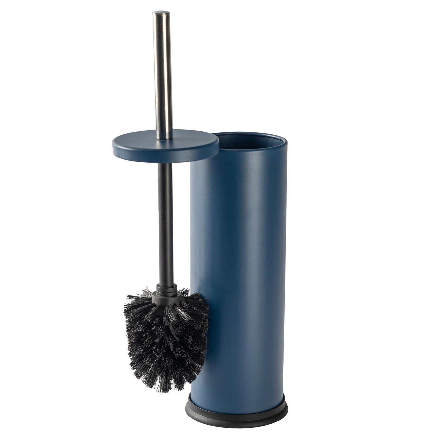 Matt Blue Round Stainless Steel Toilet Brush & Bin Set