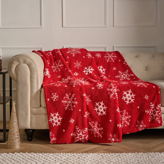 Snowflake Print Teddy Throw