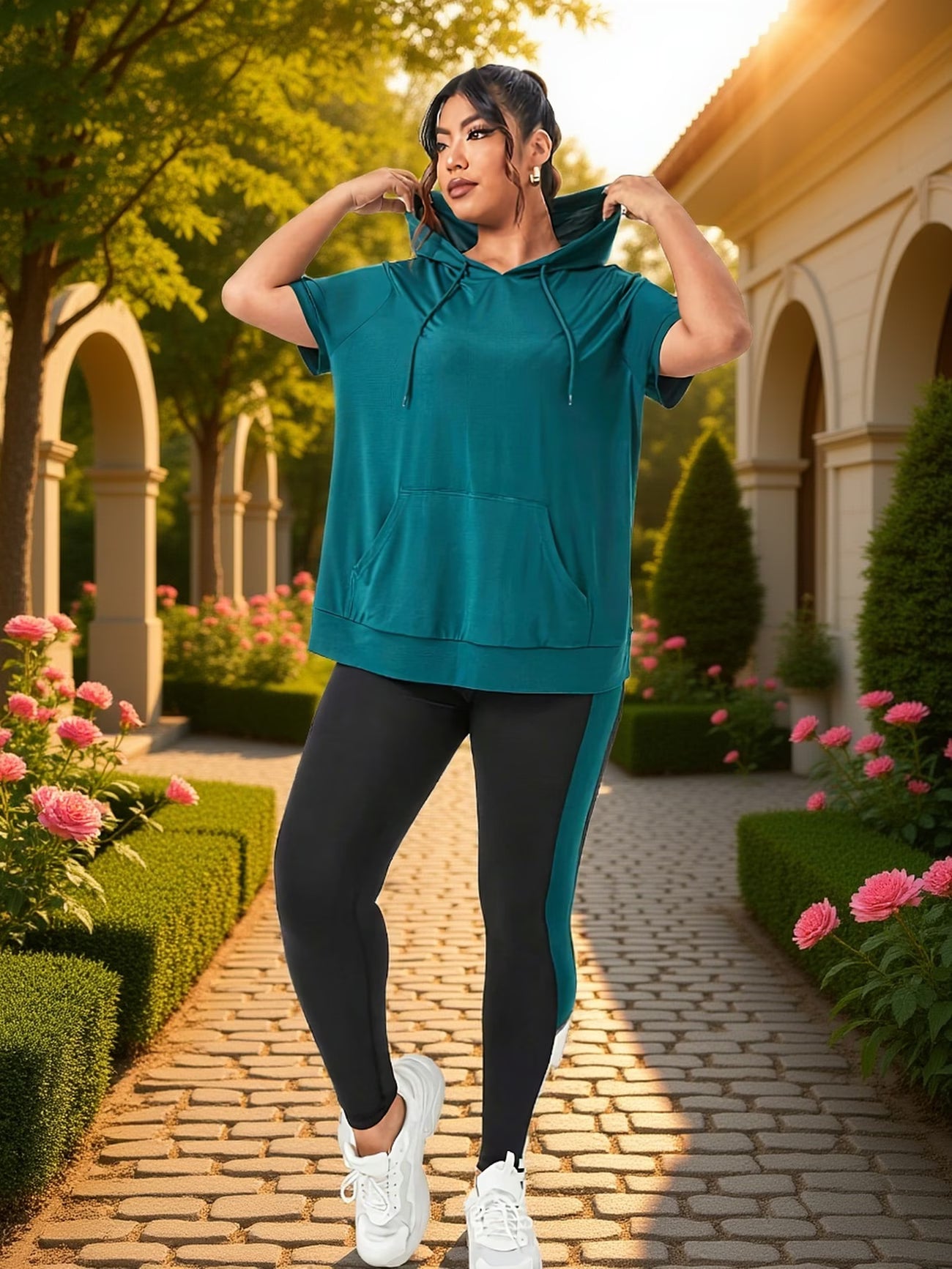 2pcs Plus Size Womens Spring/Summer Casual Sportswear Set