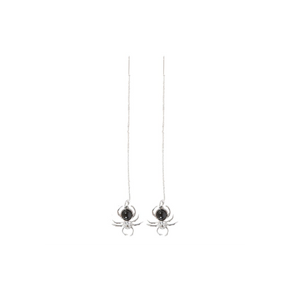 Black Obsidian Spider Threader Earrings