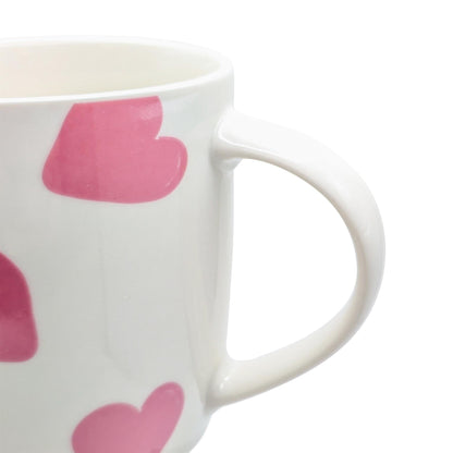350ml White & Pink Hearts Simply Home Stoneware Mugs - Pack of Six