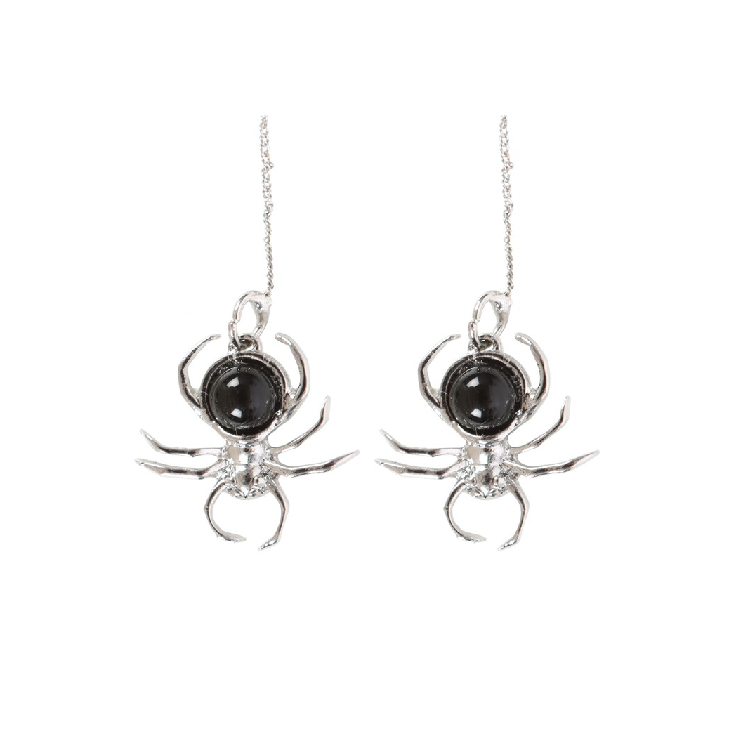 Black Obsidian Spider Threader Earrings