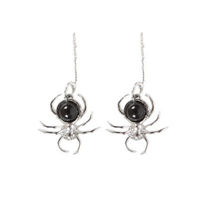 Black Obsidian Spider Threader Earrings