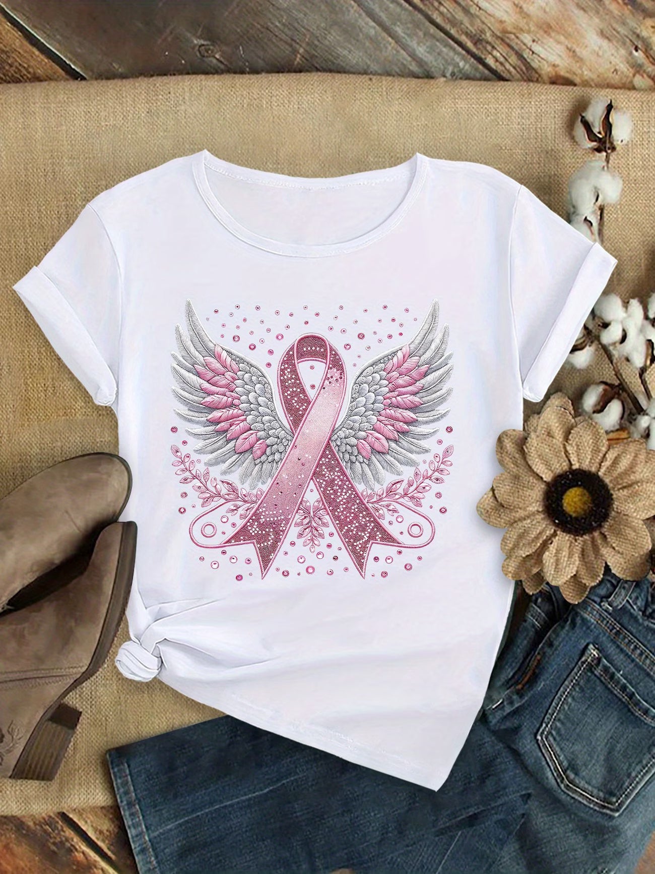 Plus Size Beautiful Ribbon Wing Pattern Tshirt