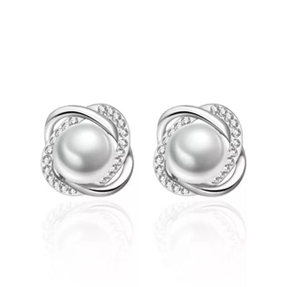 Women’s Silver Pearl Crystal Earrings