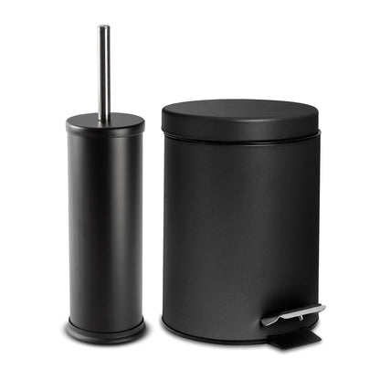 Matt Black Round Stainless Steel Toilet Brush & Bin Set