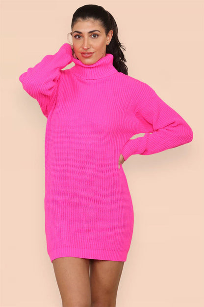 Polo Roll Neck Over Sized Knitted Jumper Dress