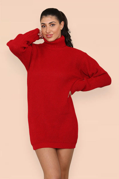 Polo Roll Neck Over Sized Knitted Jumper Dress