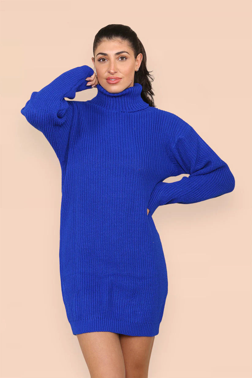 Polo Roll Neck Over Sized Knitted Jumper Dress