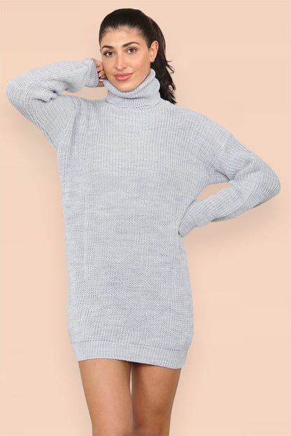 Polo Roll Neck Over Sized Knitted Jumper Dress
