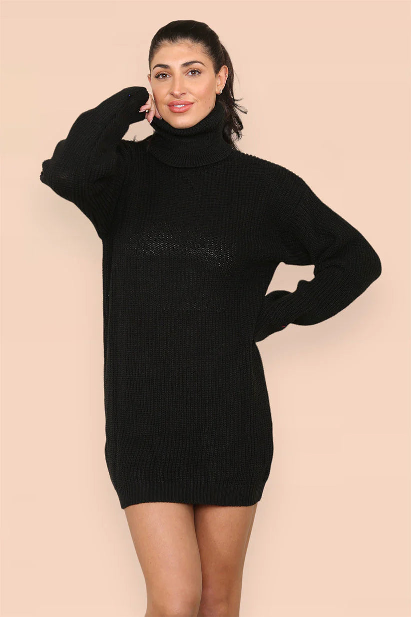 Polo Roll Neck Over Sized Knitted Jumper Dress
