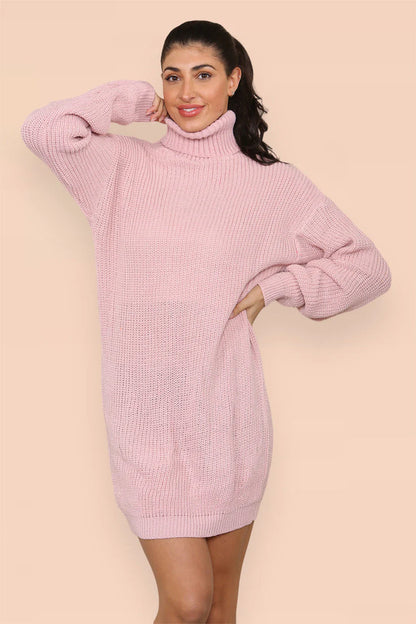 Polo Roll Neck Over Sized Knitted Jumper Dress