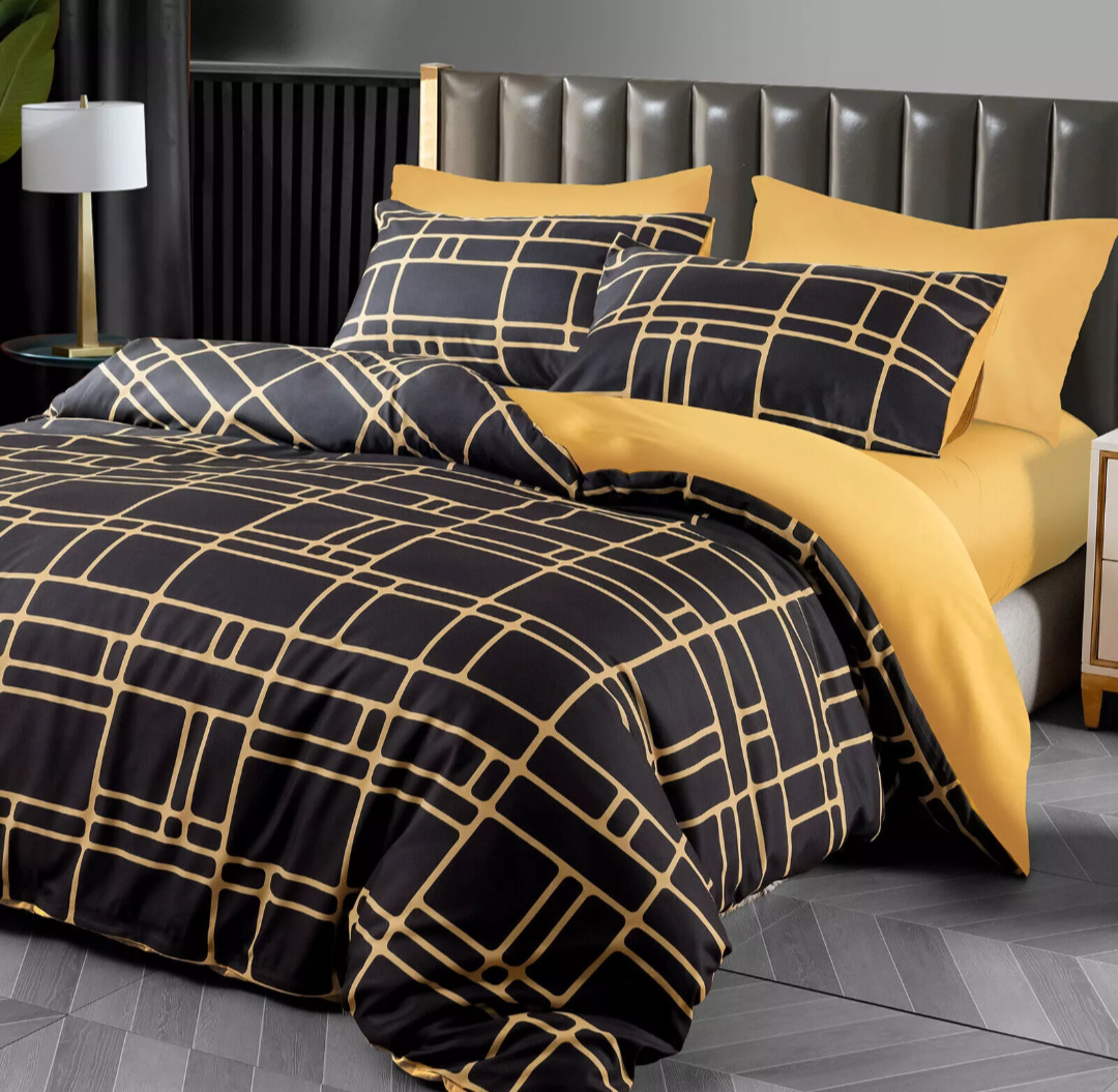Microfibre Black Gold Bricks Duvet Set