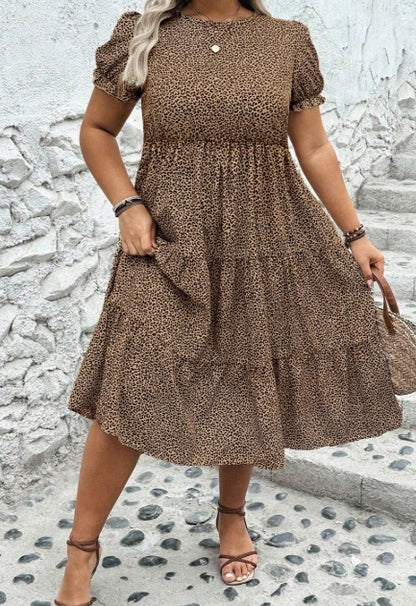 Plus Size Leopard Print Flared Dress