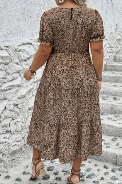 Plus Size Leopard Print Flared Dress