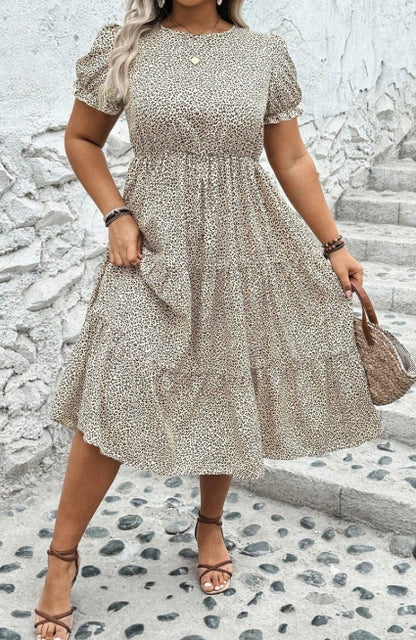 Plus Size Leopard Print Flared Dress