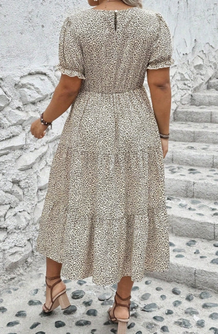 Plus Size Leopard Print Flared Dress