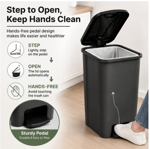 Slim Pedal Bin Waste Rubbish Bin with Lid for Kitchen Office