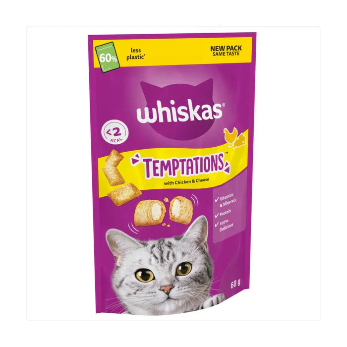 6 x Whiskas Temptations Chicken & Cheese - 60GM