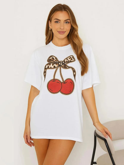 Ladies Bow Cherry Oversized T Shirt