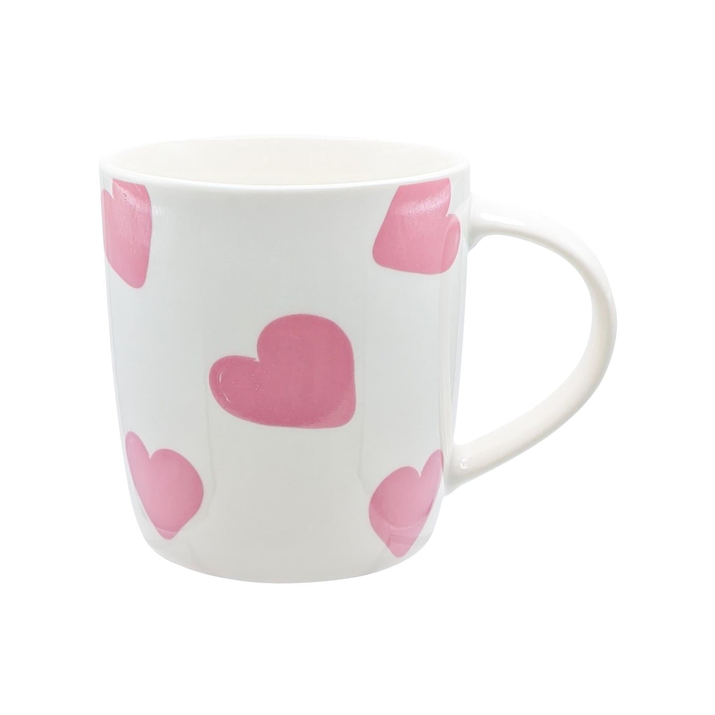 350ml White & Pink Hearts Simply Home Stoneware Mugs - Pack of Six