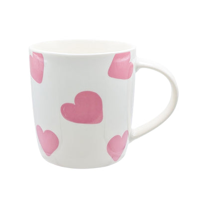 350ml White & Pink Hearts Simply Home Stoneware Mugs - Pack of Six