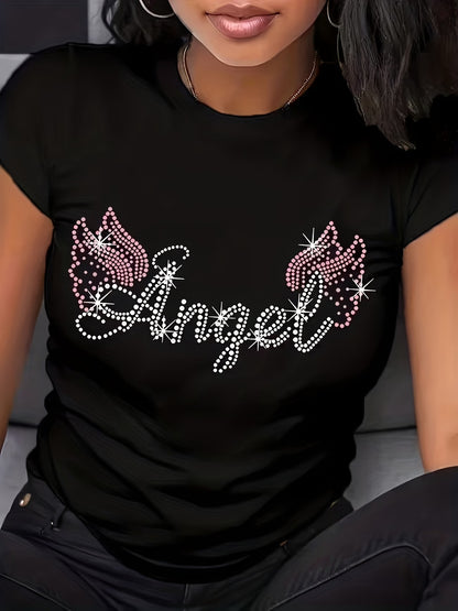 Angel Wing Print Round Neck Short Sleeve T-Shirt