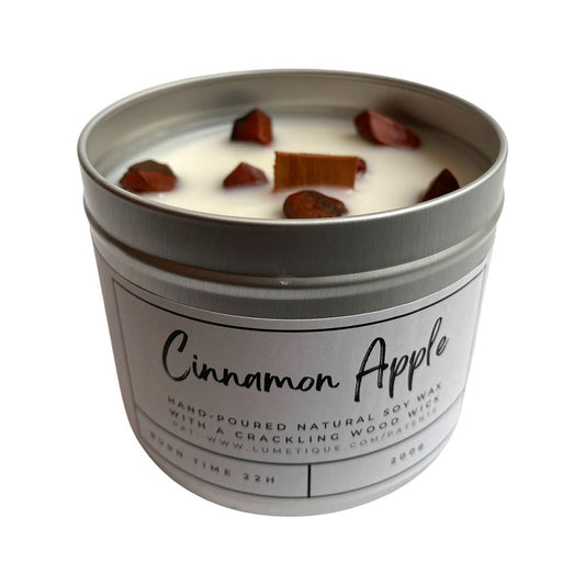 Aluminium Tin Candle, Cinnamon Apple with Red Jasper Crystals