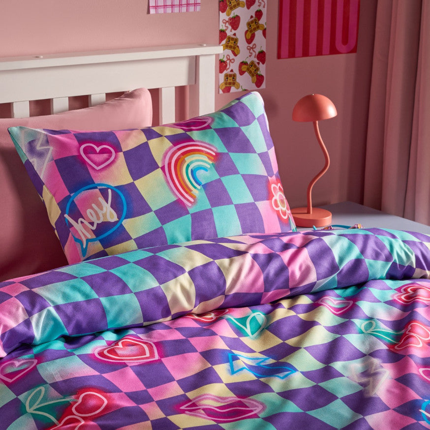 Neon Checkerboard Duvet Cover Set - Multi