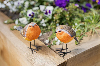 2x Red Breast Robin Garden Ornaments