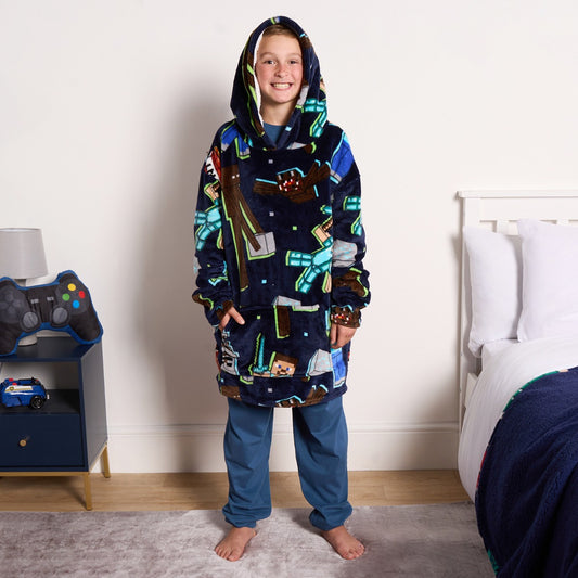 Minecraft Characters Wearable Sherpa Hoodie Blanket