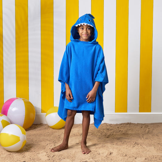 Kids Shark Poncho Towel - Blue