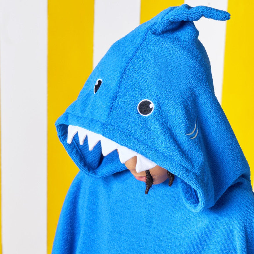 Kids Shark Poncho Towel - Blue