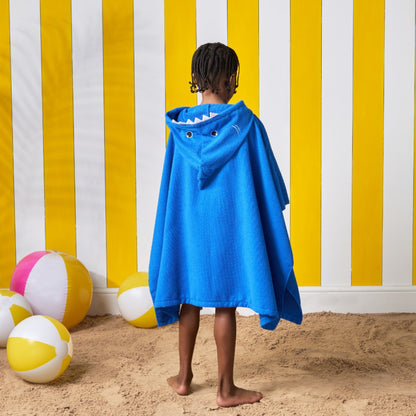 Kids Shark Poncho Towel - Blue