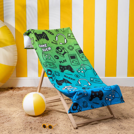 Gaming Print Ombre Beach Towel - Green/Blue