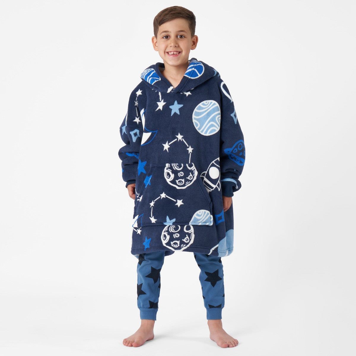 Space Print Hoodie Blanket, Kids - Navy