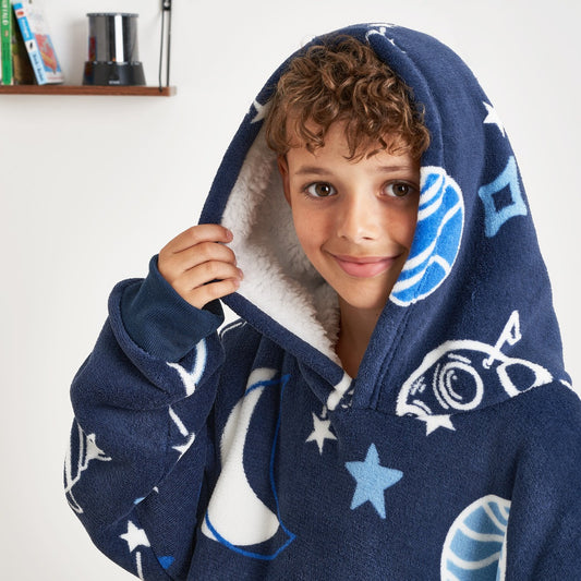 Space Print Hoodie Blanket, Kids - Navy