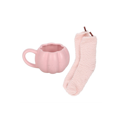 Pink Pumpkin Mug and Socks Set